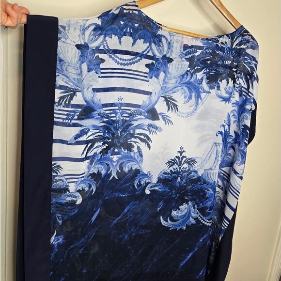 TED BAKER Sheer Blue & White Flowy Scarf Blouse Size Medium - Picture 3 of 8